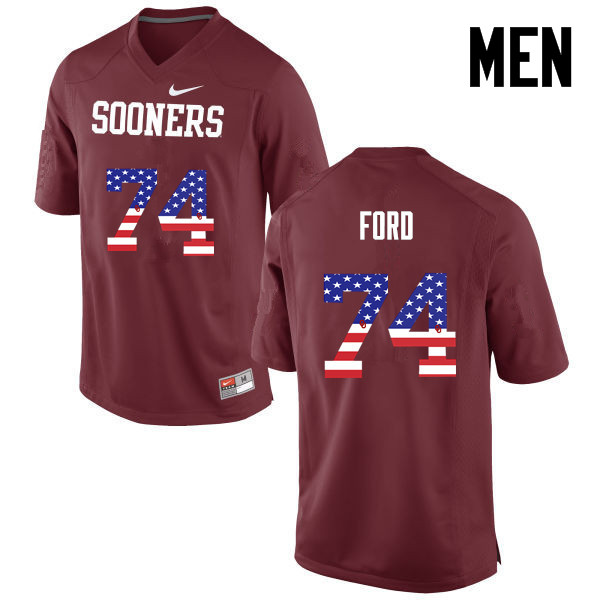 Oklahoma Sooners #74 Cody Ford College Football USA Flag Fashion Jerseys-Crimson